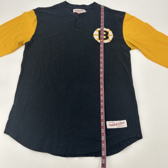 Boston Bruins Shirt Women's M Black Yellow Mitchell & Ness 3/4 Sleeve Henley NHL - Picture 6 of 9